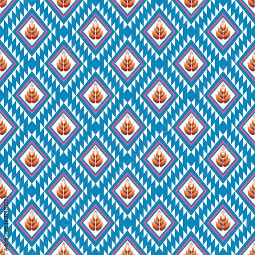 Tribal ikat seamless pattern. Blue color. Native American ornament. Ethnic South Western decor style. Fabric pattern . Seamless pattern. Mexican blanket, rug. Woven
