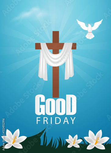 Good Friday Cross with white cloth vector poster 