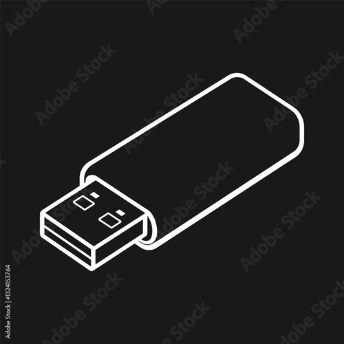 white flash disk, usb flash drive outline, vector design