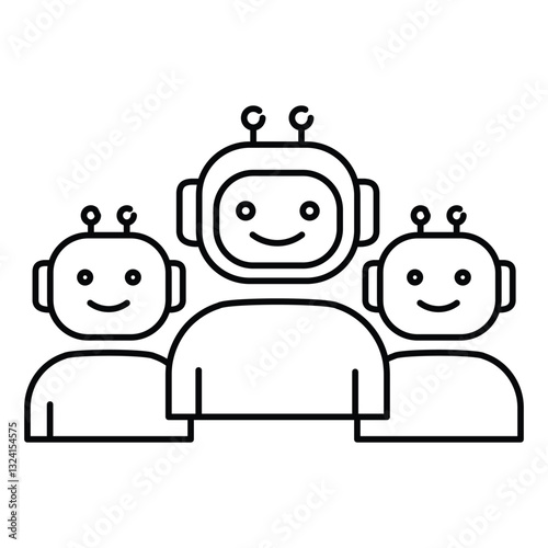 AI Teamwork and Collaboration Vector Icon Design with Editable Stroke