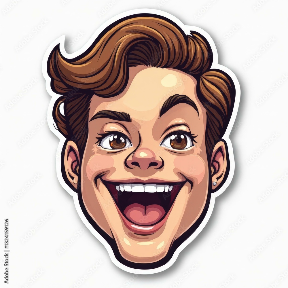 Cartoon Illustration of a Young Man with Curly Hair and Open Mouth Cartoon Illustration of a Young Man with Curly Hair and Open Mouth