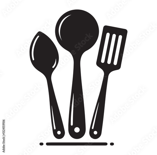 kitchen utensils set icon black silhouette vector on white background.