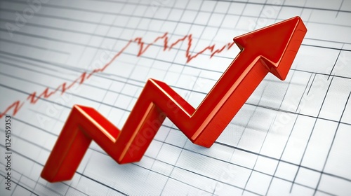 Close-up of a Upward arrow graph on a digital screen with financial charts, Symbolizes rising earnings, rising financials, and market analysis concepts.
