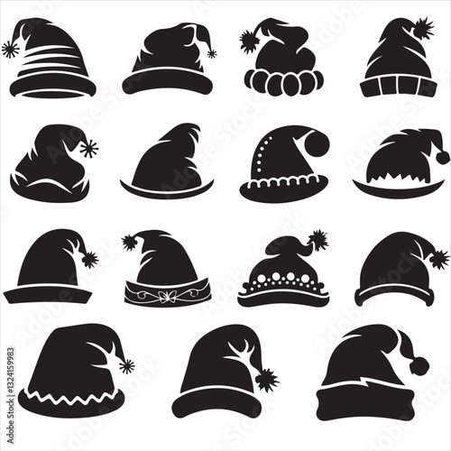 Silhouette of santa claus hat, Christmas santa claus hat vector set	