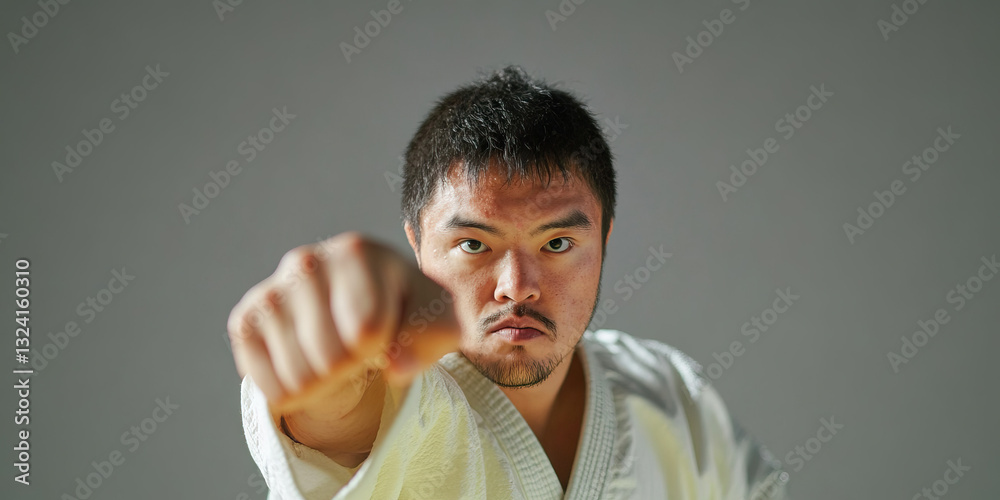 Man in Karate Gi Throwing a Punch Man in Karate Gi Throwing a Punch