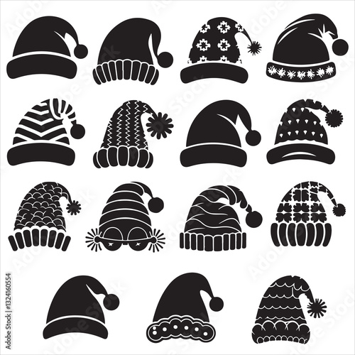 Silhouette of santa claus hat, Christmas santa claus hat vector set	
