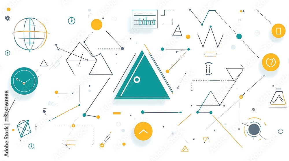 Naklejka premium Abstract graphical composition with geometric shapes and connecting lines