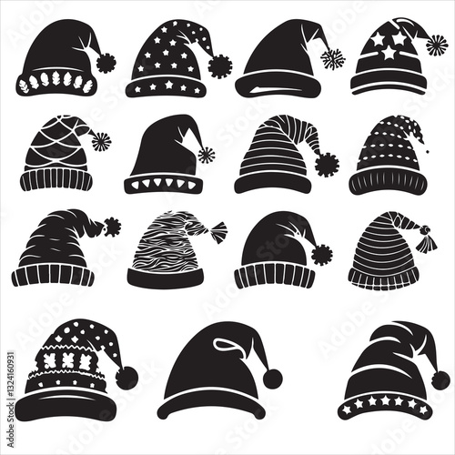 Silhouette of santa claus hat, Christmas santa claus hat vector set	