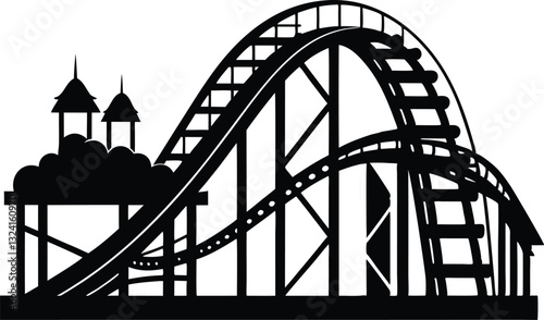 Roller Coaster Silhouette, Rollercoaster Black Vector illustration