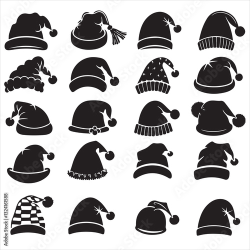 Silhouette of santa claus hat, Christmas santa claus hat vector set	