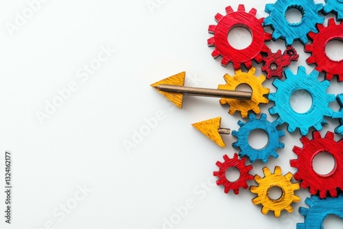 Colorful gears and arrows indicating progress and teamwork, featuring red, blue, and yellow tones for a dynamic and engaging look