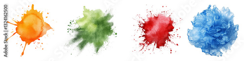 Collection of colorful watercolor splashes stain isolated on transparent or white background