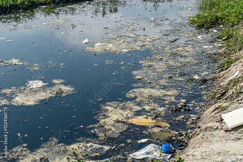 Polluted water with toxic waste photo