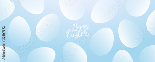 Happy Easter banner. Hand lettering and easter eggs. Festive graphic design for Easter holiday greetings and invitations. Vector illustration.