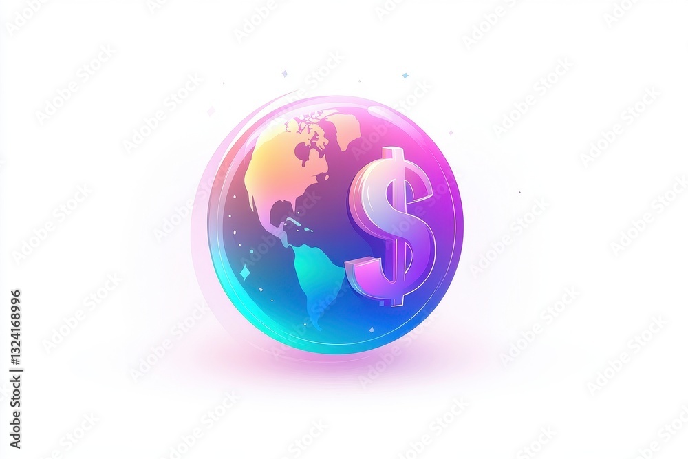 Colorful Globe with Dollar Symbol Representing Global Economy Concept Colorful Globe with Dollar Symbol Representing Global Economy Concept