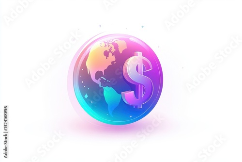 Colorful Globe with Dollar Symbol Representing Global Economy Concept