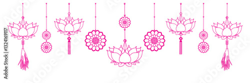 Happy Vesak Day with Lotus Flower and Temple line art vector 1