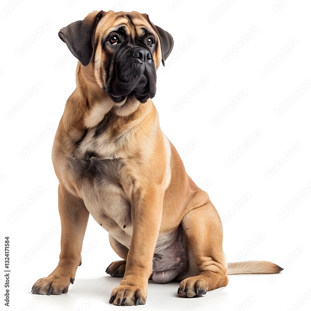 Obraz premium Majestic Bullmastiff Sitting Gracefully in Studio Lighting