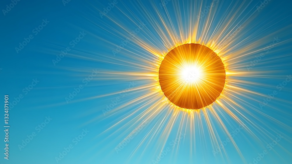 Fototapeta premium Solar eclipse, sun rays, blue sky, energy