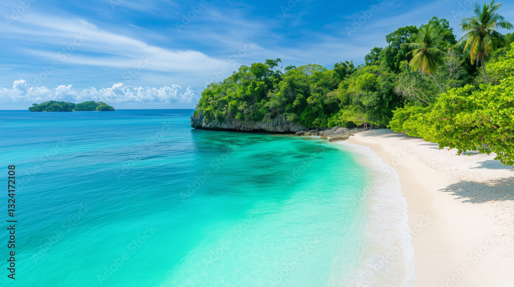 Fototapeta premium tranquil tropical island with secluded cove and soft waves