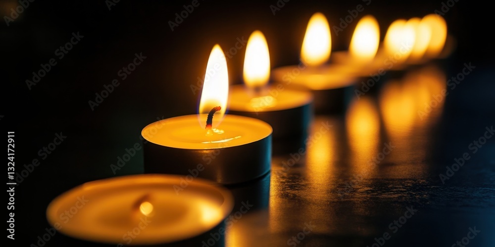 Row of lit candles illuminating darkness with warm glows and flickering flames Armenian Genocide Remembrance Day. Row of lit candles illuminating darkness with warm glows and flickering flames Armenian Genocide Remembrance Day.