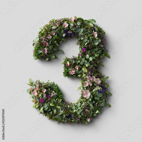 Flowers and grass elements form Arabic numerals 1234567890 one two three four five six seven eight nine ten eleven twelve