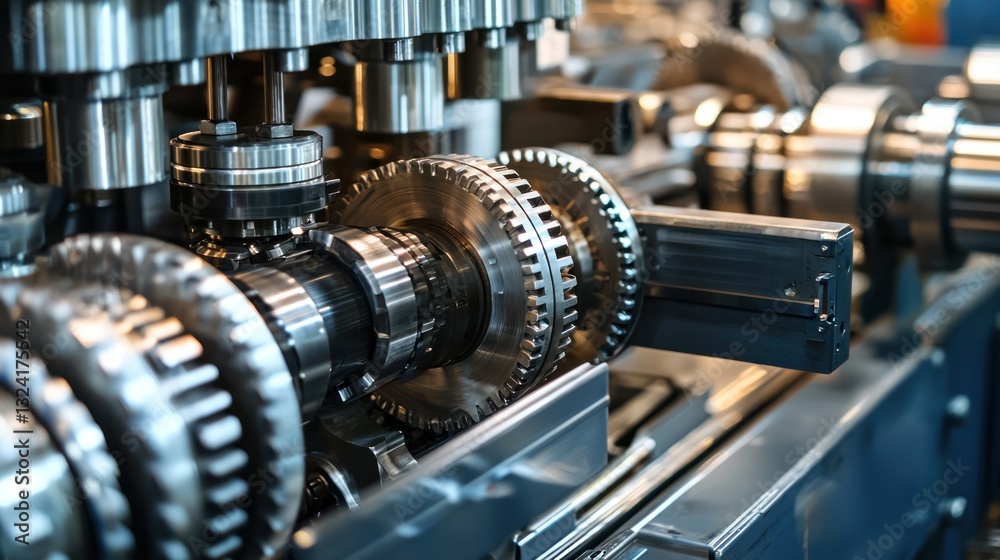 A close-up of the gears and pistons of a heavy-duty manufacturing machine A close-up of the gears and pistons of a heavy-duty manufacturing machine