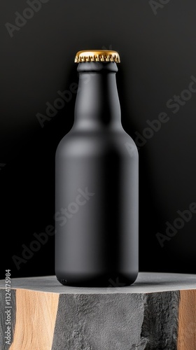 Glass gray bottle of dunkelweizen on concrete slab. Clipping Path. Industrial-style design. photo