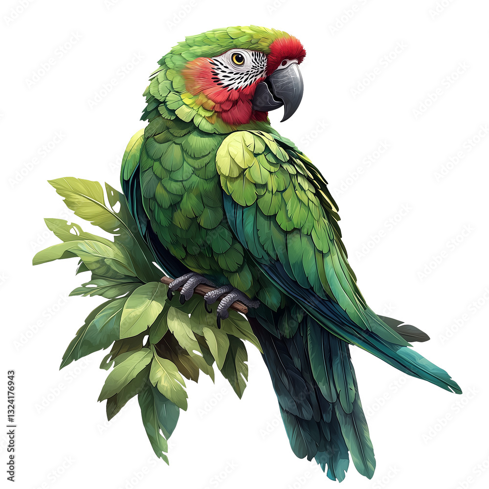 Fototapeta premium Green Parrot Perched on a Branch