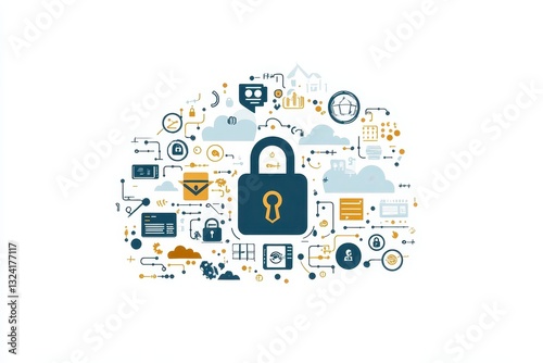 Wallpaper Mural Data Security Concept with Digital Lock and Icons Representing Privacy Torontodigital.ca