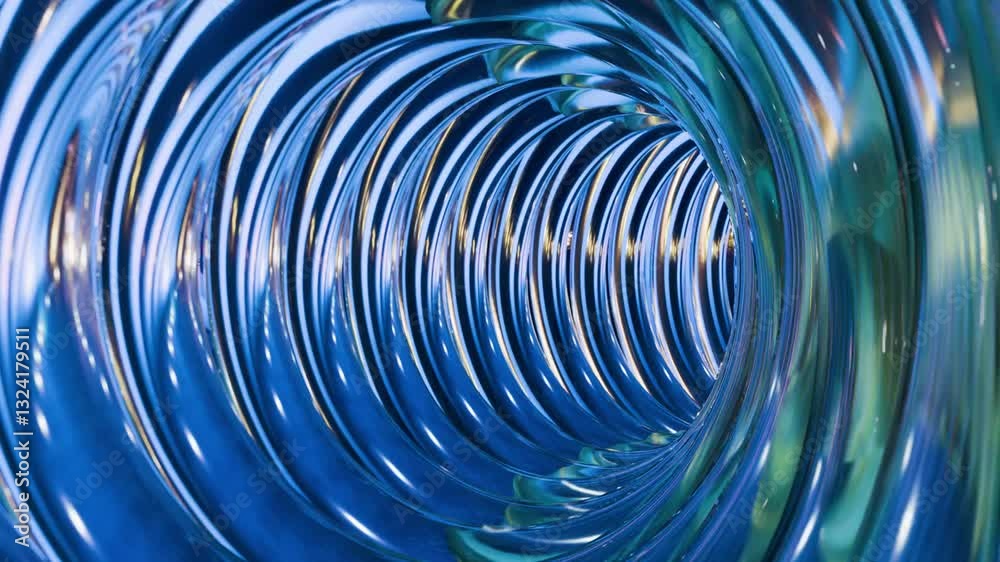 3d abstract animation. A technological blue tunnel. Video looping.