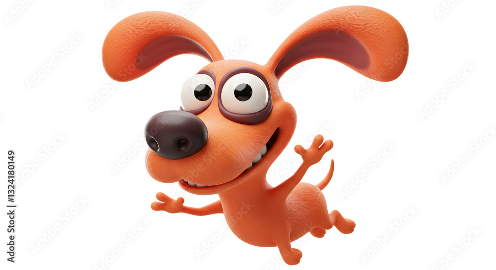 Fototapeta premium Joyful Orange Cartoon Dog in Mid-Air