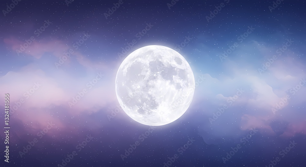 Naklejka premium Stunning Space Background with Moon & Stars - Lunar Surface, Galaxy, Celestial Night Sky Scene - Cosmic Science Fiction Art, Wallpaper, Digital Design for Phone & Desktop
