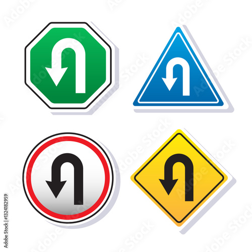 a Set of Turn back road sign board vector illustration warning sign collection. Traffic road sign symbol