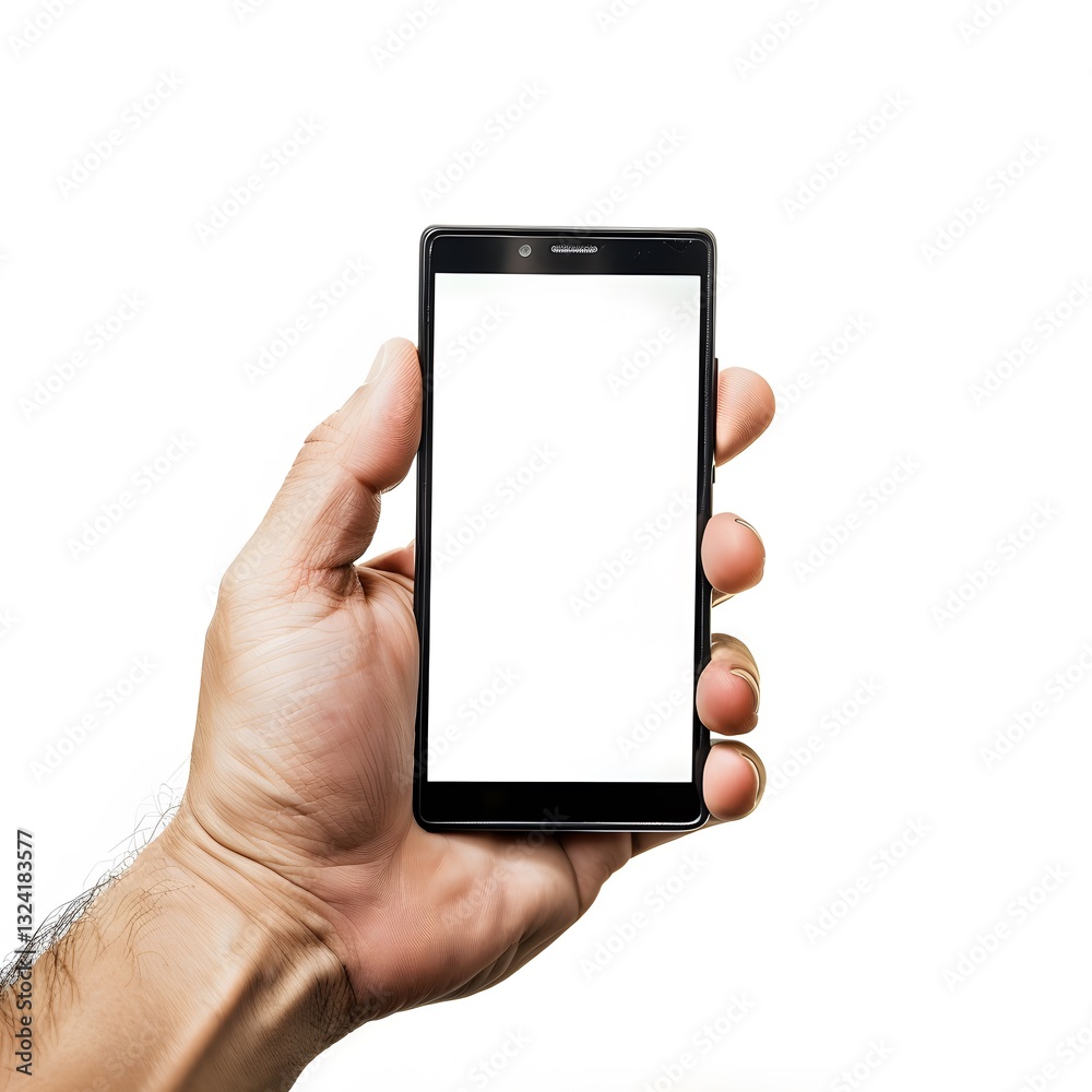 Person Holding Smartphone with Blank Screen in Hand Gesture Person Holding Smartphone with Blank Screen in Hand Gesture