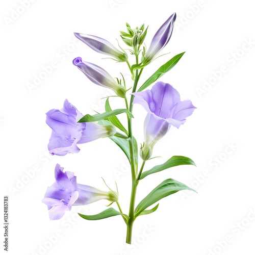 Delicate Lavender Flowers with Buds on a Green Stem Isolated