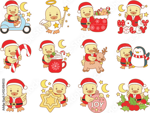 Cute Duck christmas vector icon. Funny baby Duck animal series christmas illustration.