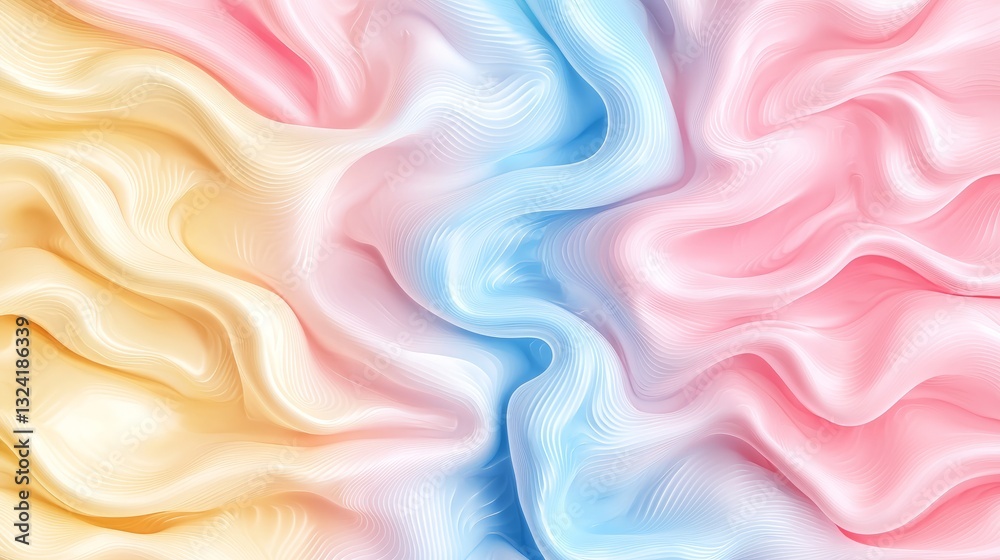 Obraz premium Storm swirl marine weather. A soft, flowing fabric blend of pastel colors, featuring gentle waves of pink, blue, and yellow, creating an elegant and soothing visual texture.