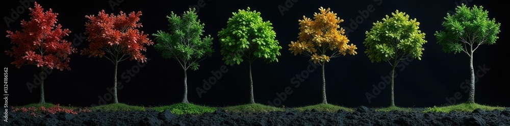 Obraz premium Branches and leaves of a tree on black ground, plants, nature, tree
