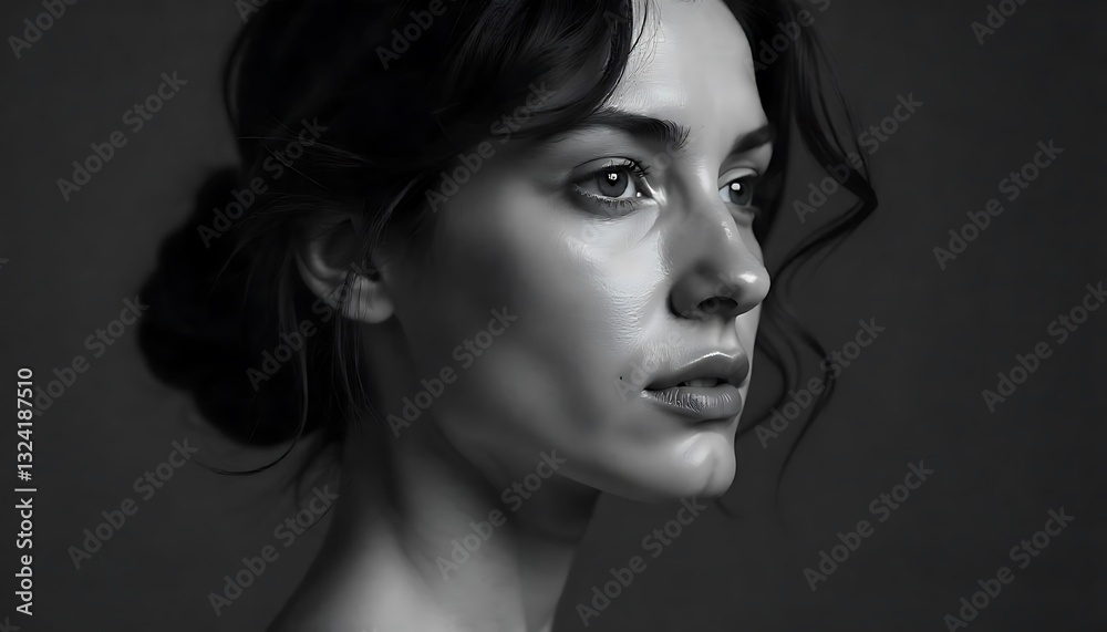 Fototapeta premium Muted Black-and-White Profile Portrait of a Woman