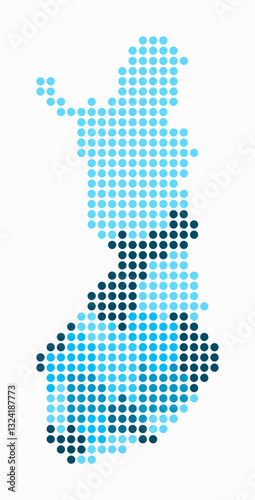 Finland dotted map. Digital style map of the country on a white background. Finland shape with circle dots. Colored dots style. Large size circles. Plain vector illustration.