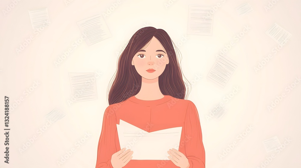 Professional Woman Receiving Work Notices Illustration Isolated Background Professional Woman Receiving Work Notices Illustration Isolated Background