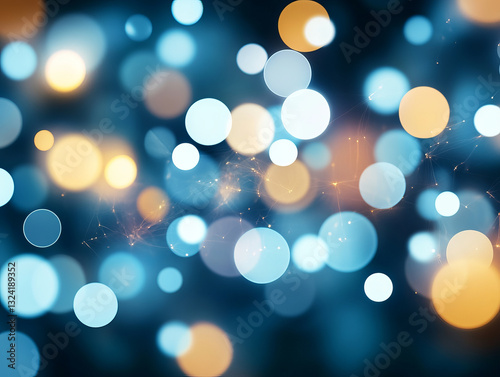 Bright bokeh lights in blue and orange create vibrant, dreamy background