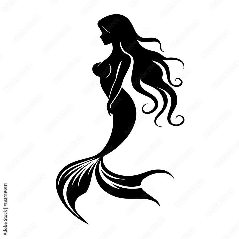 Mermaid Simple Vector Logo – High-Contrast Flat Design Illustration