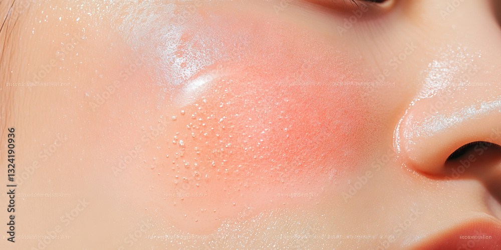 Fototapeta premium Close-up of Face with Peach Blush and Glistening Texture