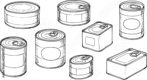 set of different tin cans
