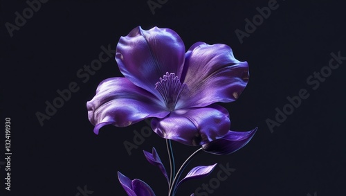 illustration of realistic purple flower on black background