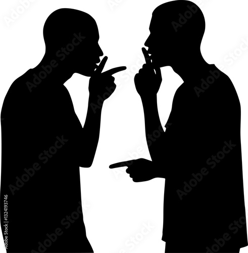 Silhouette of two men gossiping or fighting