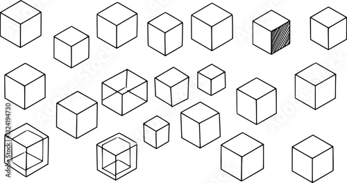 Sugar cubes icon set. Ice cube vector illustration. Square dice outline symbol isolated.