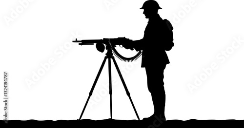 silhouette of a soldier with a machine gun